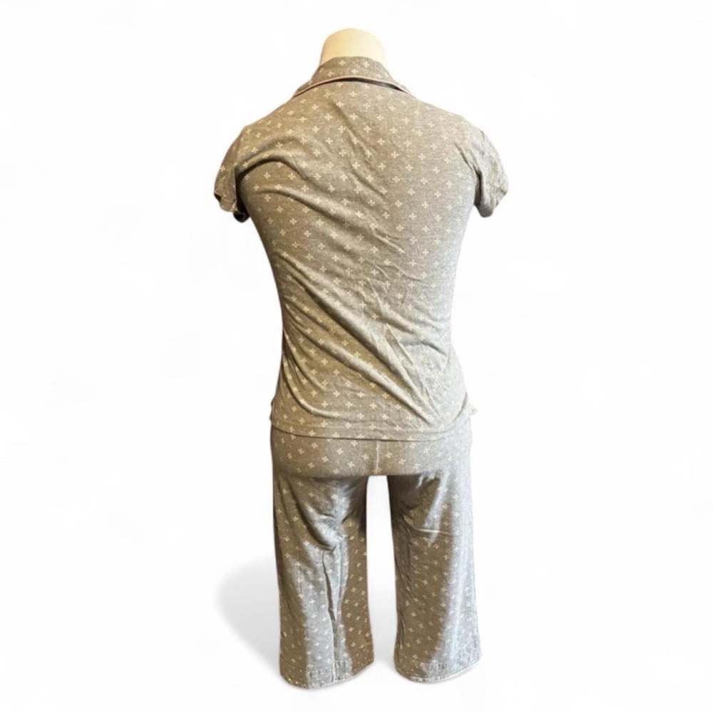Vintage Laura Ashley Pajama Set SMALL Button Collar Shirt & Capris Gray Coquette - Picture 2 of 4
